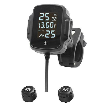 Motorsykkel TPMS motorsykkel dekktrykkovervåkingssystem Dekktemperaturalarmsystem med QC 3.0 Svart