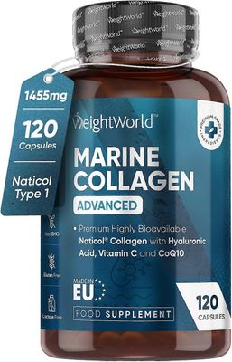 WeightWorld Marine Collagen Kapselit 1455mg - 120 Tyyppi 1 Hydrolysoitu HA:lla, C-vitamiinilla, sinkillä - Miehille ja naisille