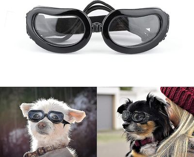 Tianzun Hund solbriller liten rase, UV-beskyttelse Små hundebriller, vind støvtett Små vernebriller med justerbare stropper Sort-klar