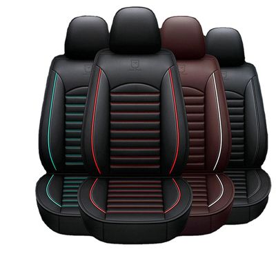 Ebox Universaalit täysnahkaiset turvaistuimen päälliset - hengittävät etuistuimen suojat ja tyynyt Musta &; punainen single