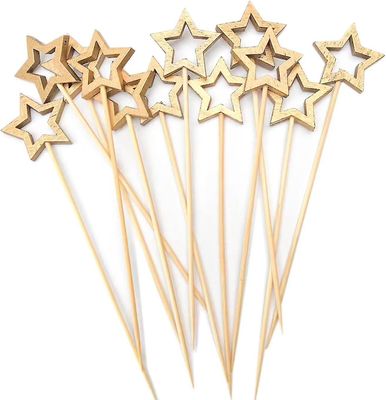 Gold Star Bamboo Cocktail Picks, 14cm lange dekorative tannpirkere spyd for frukt og drikke garnityr, Holiday Party dekorasjoner 50 stk