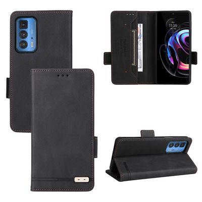 Gangxun Etui til Motorola Moto Edge 20 Pro / edge S Pro læderetui Folio Flip med kreditkortspor Etui Coque Sort