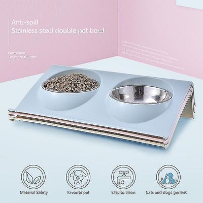 Double Dog Cat Kulhot Ruostumattomasta teräksestä Lemmikkieläinten ruoan syöttölaite juomakulho helposti puhdistettu koira Kissa Lemmikkieläinten r...