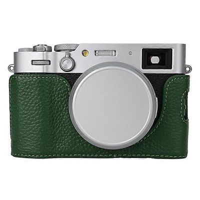 Yhteensopiva Fujifilm X100VI -kameran puolivartalon suojuksen kanssa aito lehmännahkainen pohjakotelo Vihreä