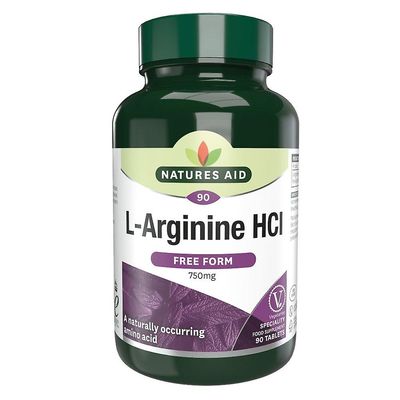Natures Aid Luontoapu L-Arginiini HCl 750mg, 90 Tablettia