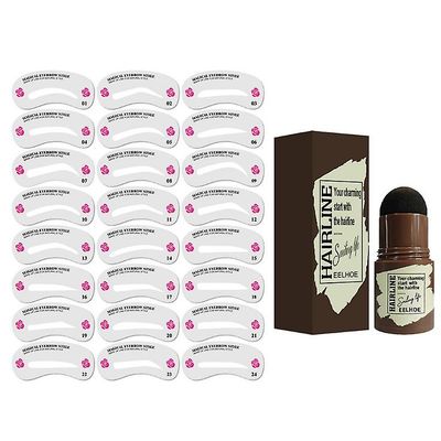 Ceyue Hairline Grooming Pande Stempel Kit genanvendelige bærbare Makeup Bryn sort 24