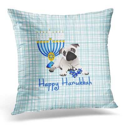 Abphqto Kjæledyr Hanukkah Pug Med Menorah Og Hund Putevar Deksel 40x40 Cm