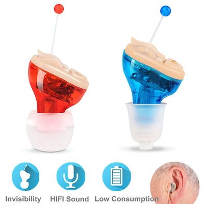 Varychmoo Mini Digital In-ear Usynlig Høreapparat Lille lydforstærker Forstærker Voice Seniorer Rød blå 1Pair