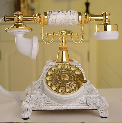 Ruili Vintage Antikke Retro Rotary Håndsæt Desk Harpiks Telefon europæisk stil Hvid