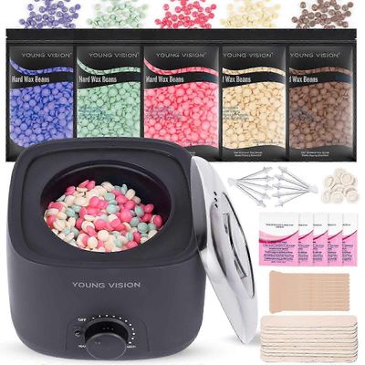 Vahaussarja, vahaus karvanpoisto Vahaus lämpimämpi vahauskone kotona 5 pakkausta vahapapuja, 10 nenäkarvatikkua ja 20 puista lastaa, 7-osainen se M...