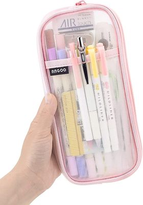 Linkrunning Grid Mesh Pen Penalhus med lynlås Klar makeup farve pose Kosmetik taske Multi-purpose Travel School Teen Girls Gennemsigtig stationær t...