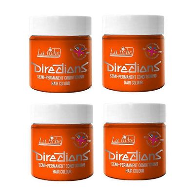 4 x La Riche Directions puolipysyvä hiusväri 100ml purkit - fluoresoiva oranssi Fluoresentti oranssi