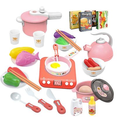 Handuo Kids Køkken Cooking Set redskaber Lille kok for Kids Køkken Legesæt PINK