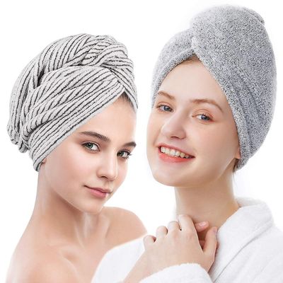 Ersam Hårhåndkle Wrap 2 Pack, Microfiber Hair Drying Dusj Turban med knapper, Super absorberende Quick Dry Hair håndklær for langt tykt hår, Rapid ...