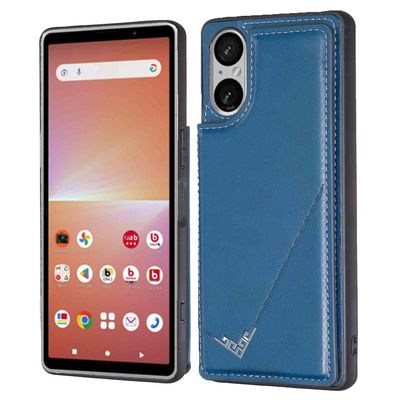 Korttikotelon jalusta Pu nahka + tpu puhelimen suojakotelo Sony Xperia 5 V: lle Sininen