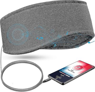 Music Sleep -sanka kuulokkeilla, 3,5 mm: n langallinen pehmeä joustava matkapanta ohuella kaiuttimella, mukavat unimusiikkikuulokkeet (harmaa)