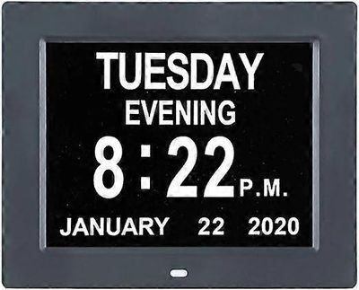 7 tuuman LED-digitaalinen kalenterin päivän herätyskello -8 hälytysmuistutusta, AM / PM-toiminto, päiväkello erittäin suurella näytöllä auttaa muis...
