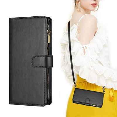 Gangxun Veske til Oppo Finn X5 Pro 5g avtakbar snor nakkestropp glidelåskortspor Pu Leather Folio Flip Wallet Cover Kompatibel med Oppo Find X5 Pro...