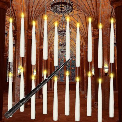 Halloween dekorasjoner, 12stk flytende stearinlys ledet med tryllestav fjernkontroll, hengende flammeløse stearinlys, flimrende varmt lys stearinly...