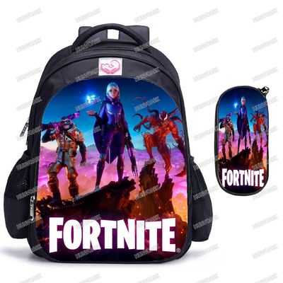 2kpl Fortnite-reppu koululaukku pojille tytöille kynäkotelo koululaukkupelit sarjakuvalaukkutarvikkeet lasten reppu ensisijainen Tummansininen
