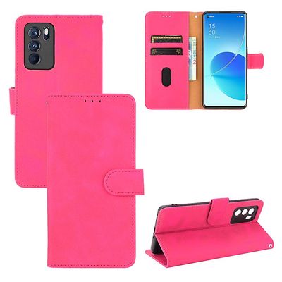Etui til Oppo Reno 6 Pro 5g Cover Premium Læder Med Kortholder Flip Folio Magnetisk Etui Coque - Sort Pink