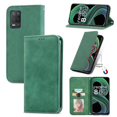 Gangxun Sag For Oppo Realme 8 Pro Magnetisk Lukning Læder Tegnebog Cover Housse Etui Shockproof - Grøn
