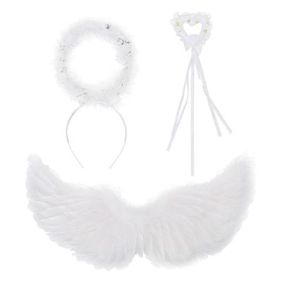 1 sett engel fjær vinger kostyme - halloween og cosplay fjær vinger halo for voksne og barnparty forsyninger dekorere bryllup dekorasjon