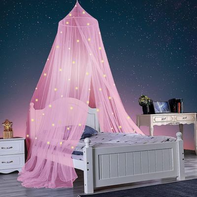 1 Sett Glød-i-mørket Polyester Stjerner Princess Dome Bed Baldakin Rosa L