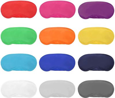 12 stk Flerfarget øyemaskedeksel Lett blindfold søvnmaske med nesepute og elastiske stropper for barn kvinner menn, 12 farger blå/hvit/rose