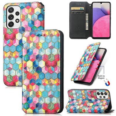 Uusi kotelo, joka on yhteensopiva Samsung Galaxy A33: n kanssa 5G kansi magneettinen nahka värikäs lompakkokotelo Coque Blocking korttipaikka telin...