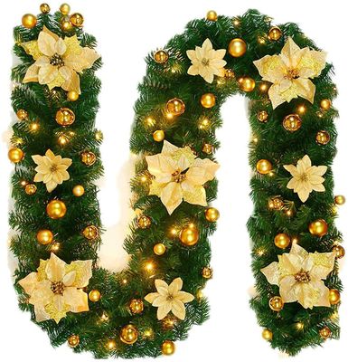 Witdreamer 9ft Pre Lit Christmas Garland med lys dør krans Xmas Pejs Decor Led Guld