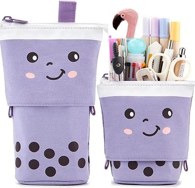 Coosilo Cute Penalhus Stående Pen Holder Teleskopisk Makeup Pose Kosmetik Taske lilla