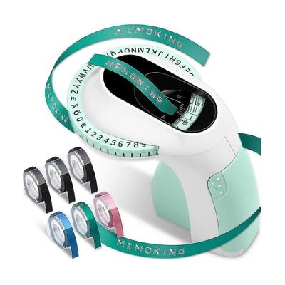 Kohokuviointitarravalmistaja E975 3D-kohokuviointitarratulostinkone, jossa on 6 rullaa kohokuvioitua nauhaa, kädessä pidettävä E Vihreä