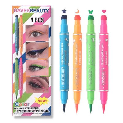 Unbrand Värikäs eyeliner stamp-4 kynää eyeliner siipitiiviste, vedenpitävä, tahrankestävä, pitkäkestoinen kaksipäinen nestemäinen eyeliner meikkiky...