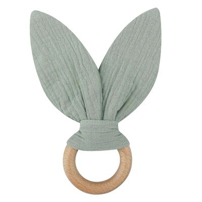 Puinen vauva teether puuvillakangas kani korvan hampaiden rengas jyrsijä helistin lelu vastasyntyneille pojille Rauhoita pureskelu Koulutuslelu lah...