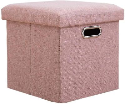 Linkrunning Puf Opbevaring Kiste Opbevaringsboks Fodskammel Foldbar Pouffe Hule Design betrukket med pladsbesparende låg 30x30x30cm Pink