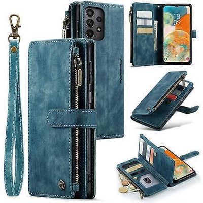 Mycase Samsung Galaxy A23 CaseMe C30 monitoiminen korttipaikka vetoketju puhelin nahka puhelinkotelo Sininen