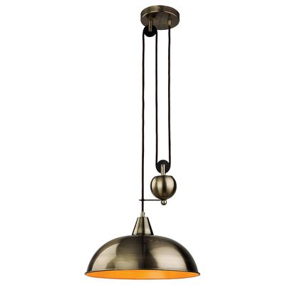 Firstlight Lighting Århundrede 1 Lys Rise &Fall Dome Loft Vedhæng Antikke Messing, E27
