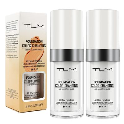 2-pakning TLM fargeskiftende foundation for aldrende hud, flytende sminkebase naken ansiktsdeksel concealer krem