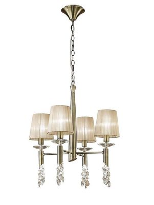 Inspired Lighting Tiffany Loft Vedhæng 4+4 Lys E14+G9, Antik messing med bløde bronze nuancer &klar krystal
