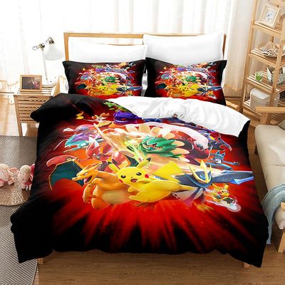P11 Pikachu 3D-tulostettu vuodevaatesetti pussilakana peitto peitto tyynyliina lasten lahja UK SINGLE 135x200cm