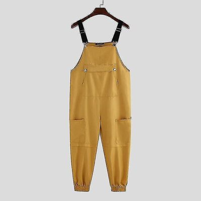 Mænd Bib Pants Solid Color Joggers Lommer Streetwear Seler Buksedragt Sort XXXL