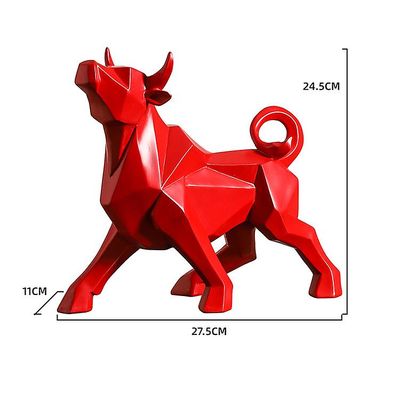 Red Bull-statuer Kunst Geometrisk harpiks Bison Skulptur Animal Home Decoration Tabletop Ox Figurine Ornament Office Modern Decor Red head up