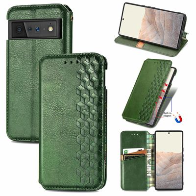 Kompatibel med Google Pixel 6 Flip Case Etui Vintage Wallet Flip Cover med magnetisk lukning Coque - Blå grøn