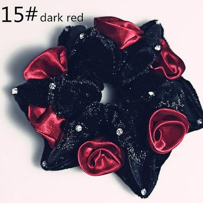 2pc Chiffon Rose Hex Hoved Blomst Hår Ring Pandebånd Farve Trompet med Diamant Fleece Pandebånd 15