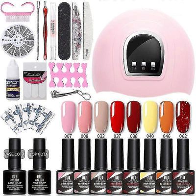 8 väriä geeli kynsilakka aloituspakkaus UV / led-valolla, kynsikuivain&pohja Top Coat, All-in-one Nail Art Tools, Salon / Home Diy Manikyyri Sarja,...