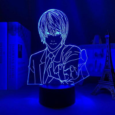 3D Led Hahmo Comic Lightanime Death Note Light Yagami Led Light lapsille Makuuhuoneen sisustus Yövalo Syntymäpäivähuoneen sisustus Lahjapöytä 3D-la...