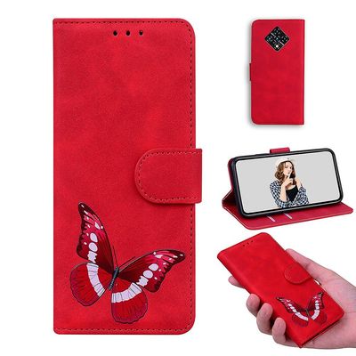 Etui til Infinix Zero 8 Butterfly Cover Premium Læder Magnetisk- Pink Rød