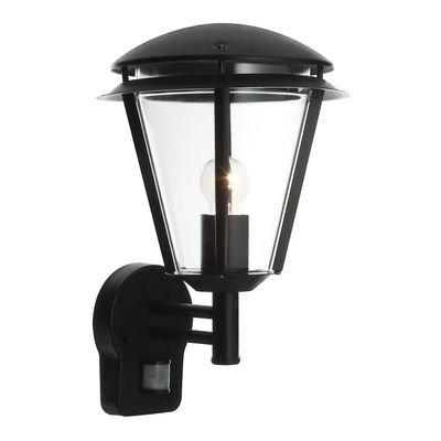 Endon Collection Lighting Inova PIR 1 Lys Udendørs Væg Lanterne Matt Sort, Klar polycarbonat IP44, E27
