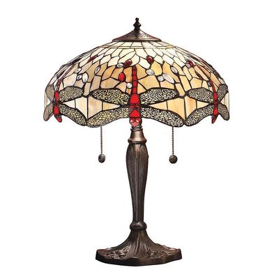 Interiors 1900 Lighting Guldsmed 2 lys medium bordlampe Mørk bronze, beige, Tiffany stil glas, E27